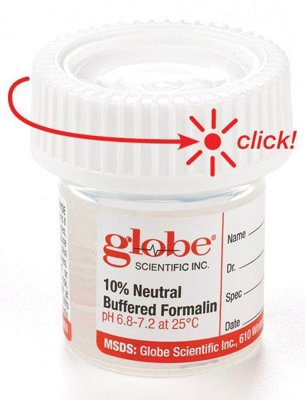 Globe Scientific Pre-Filled Click Close Containers with Hazard Labels