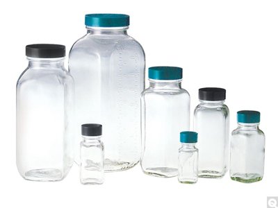 Clear Glass Wide Mouth French Square Bottles