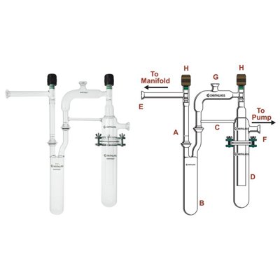 Chemglass Life Sciences Dual Vacuum Trap Assembly, O-Rings, Airfree, Schlenk