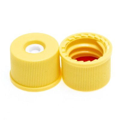 JG Finneran Associates 8-425mm Polypropylene Top Hat™ Closures, PTFE/Silicone Septa, Assembled