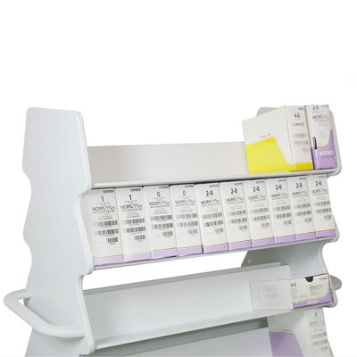 TrippNT White PVC Extra Wide Tall Slanted Suture Cart with Bulk Storage Area