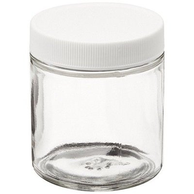 Class 3 Clear Short Straight Sided Wide Mouth Jars with White Polypropylene Closure and PTFE Liner