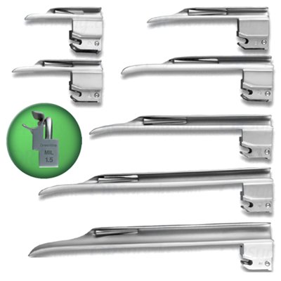 SunMed Sun-Med GreenLine Fiber Optic MacIntosh & Miller English Profile Laryngoscope Set